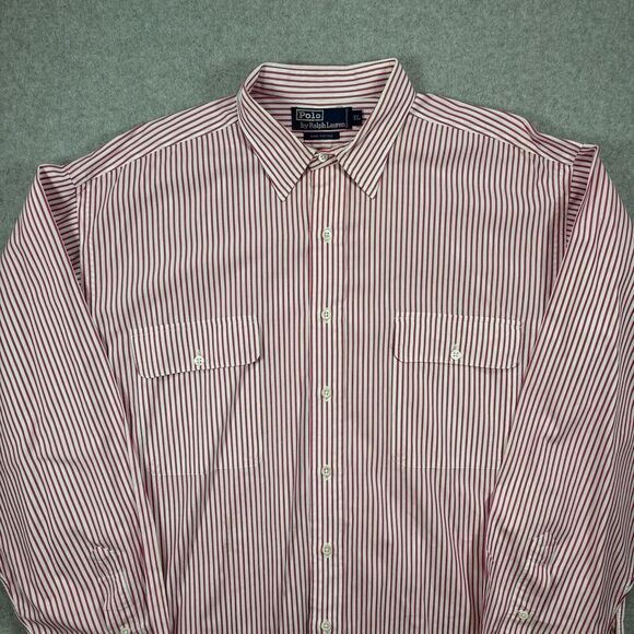 Polo Ralph Lauren Shirt XL Mens Light Red Striped‎ 100% Cotton Long Sleeve - Picture 2 of 13